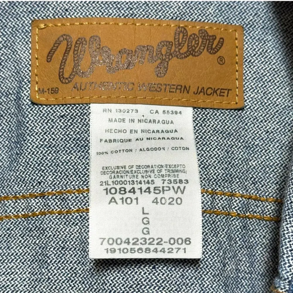 Wrangler Cowboy Cut Unlined Prewashed Denim Jacket 1084145PW Large